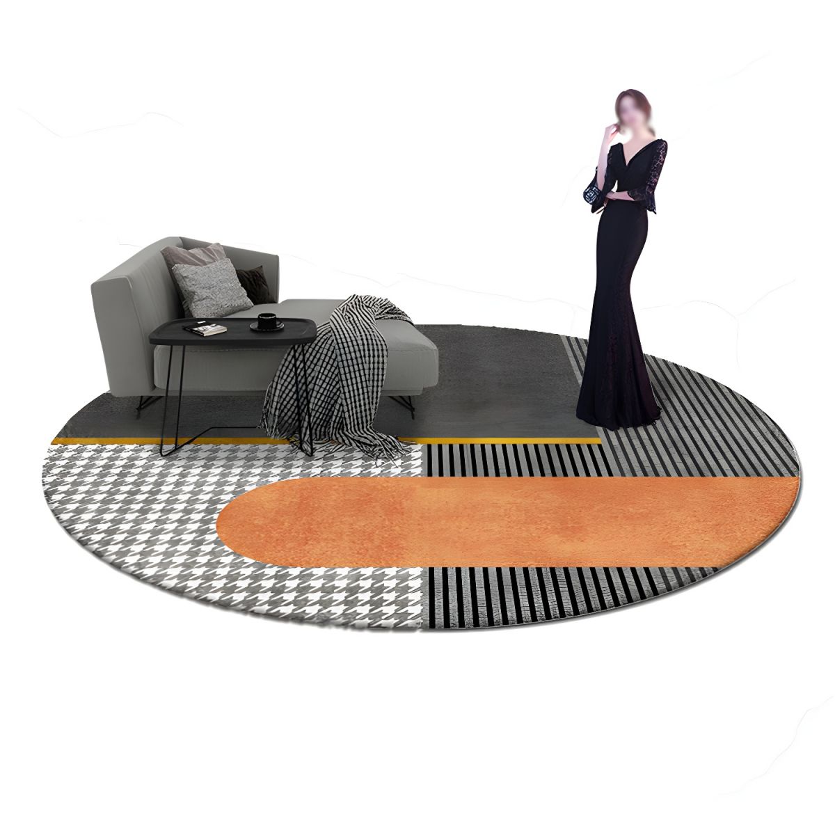 Rug Round with Geometric Pattern Contemporary Glam | Velaro