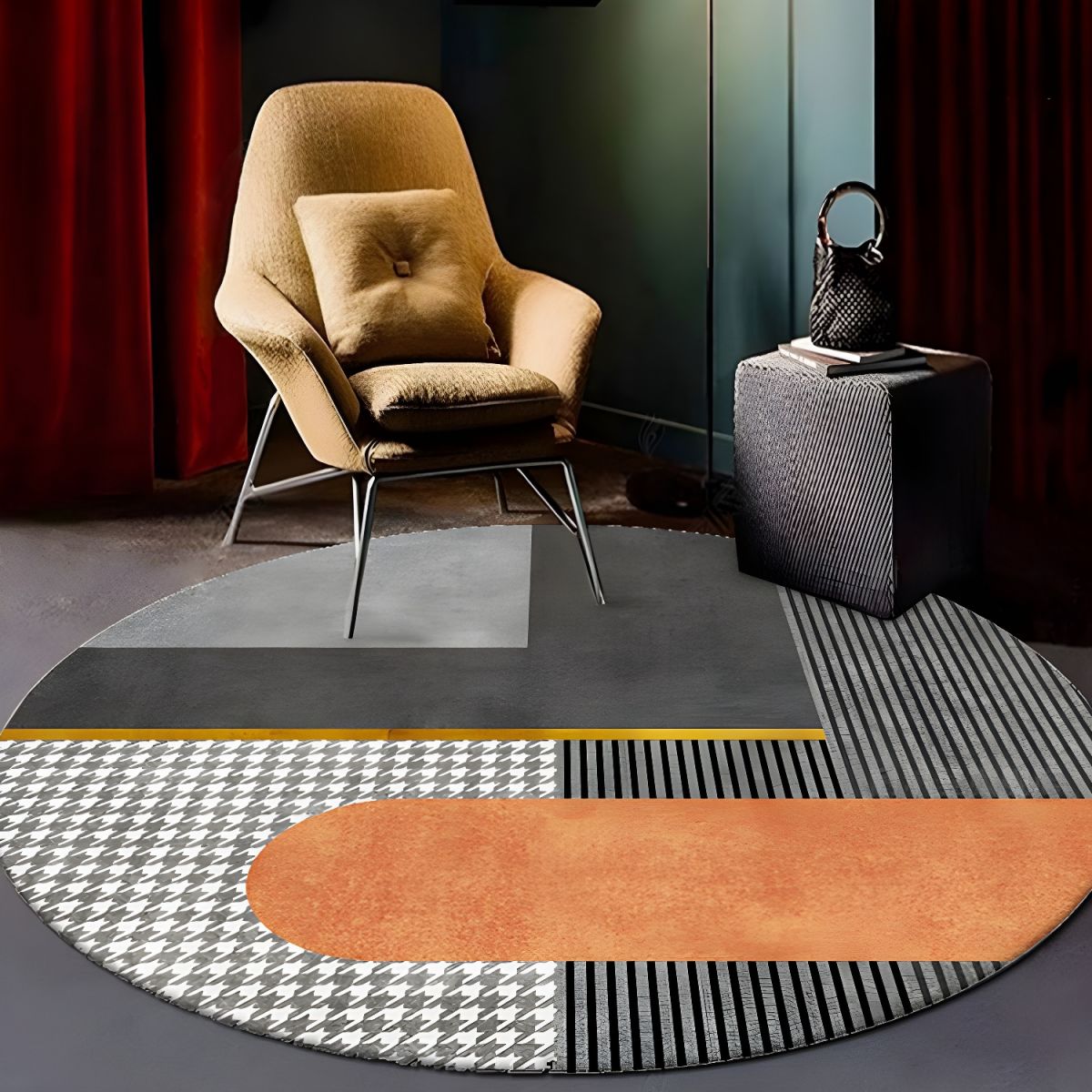Rug Round with Geometric Pattern Contemporary Glam | Velaro