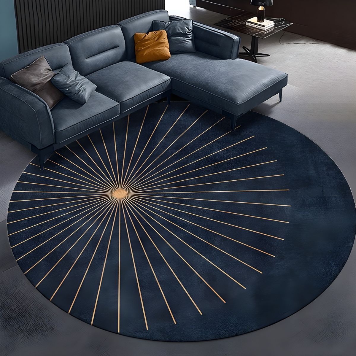 Rug Round with Radiating Lines Modern Glam | Lomira