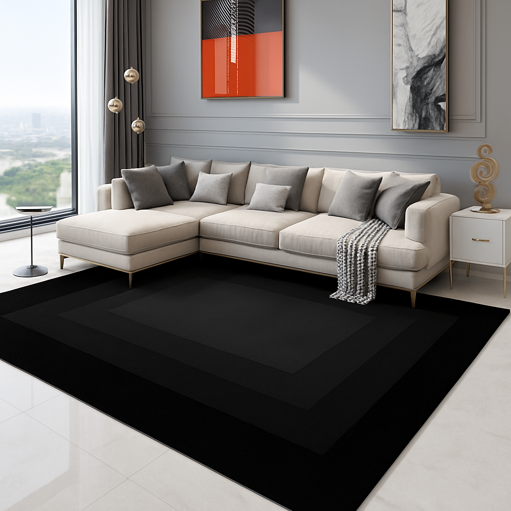 Rug in Black Polyester Ombre Nordic Design | Elvano