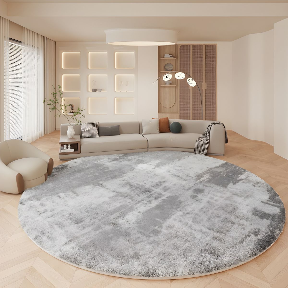 Rug in Lambswool Nordic Abstract Grey Round | Solvane