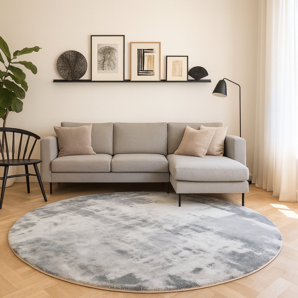 Rug in Lambswool Nordic Abstract Grey Round | Solvane