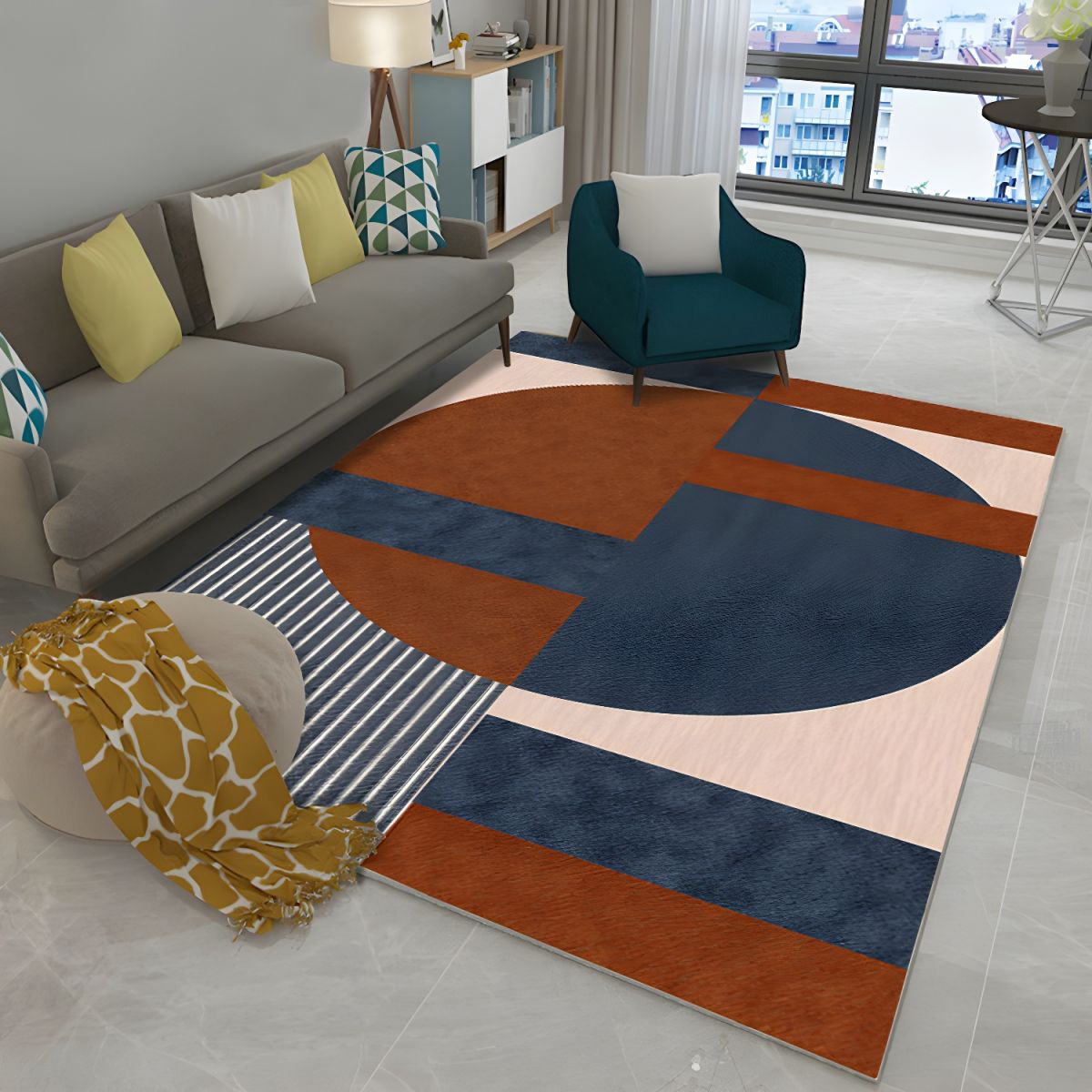 Rug with Abstract Geometric Pattern Modern Living Room | Orvian