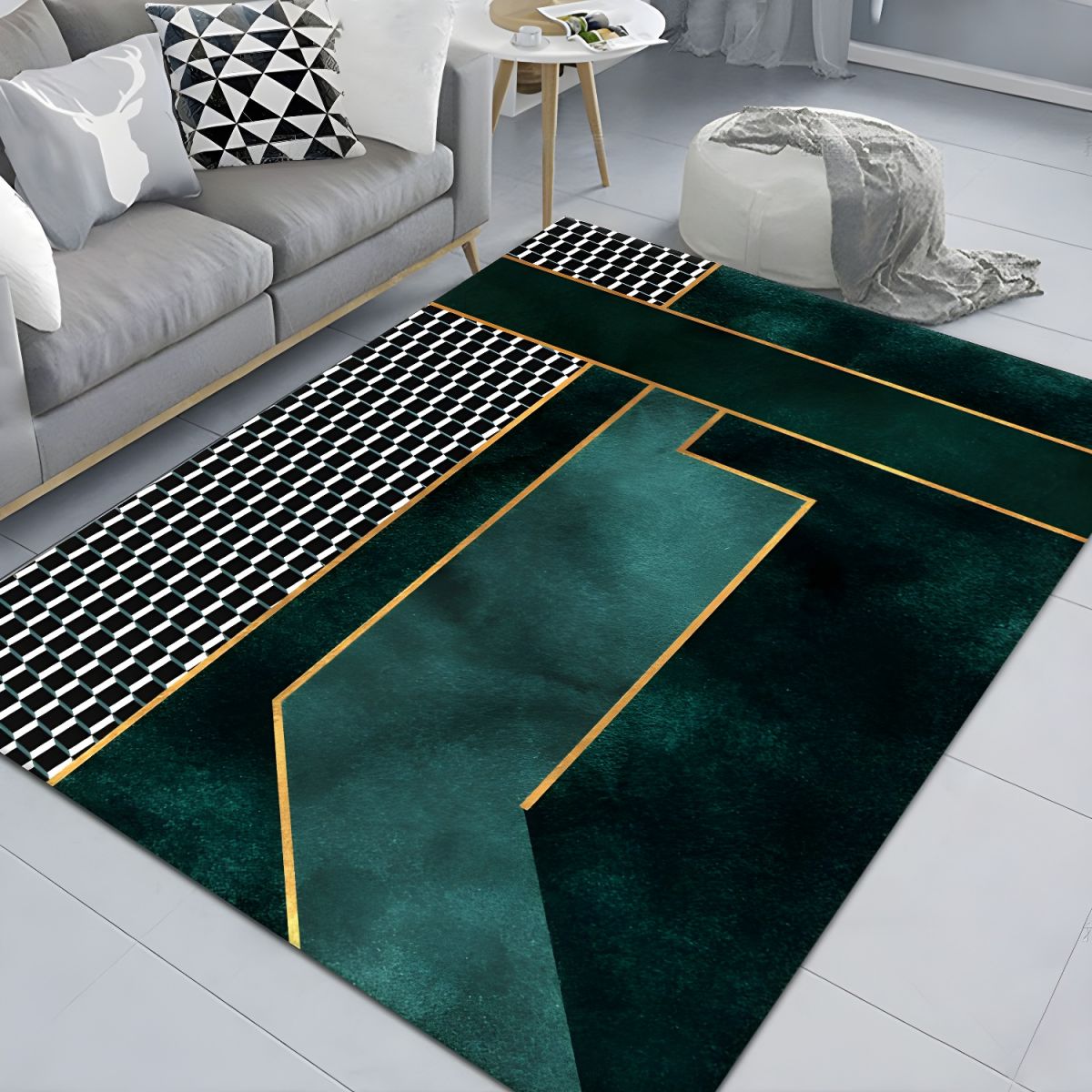 Rug with Checkerboard Detail Modern Glam Look | Arvane