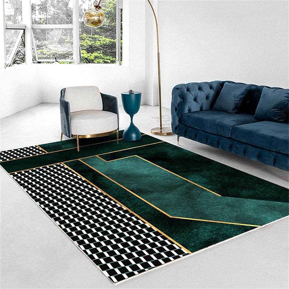 Rug with Checkerboard Detail Modern Glam Look | Arvane