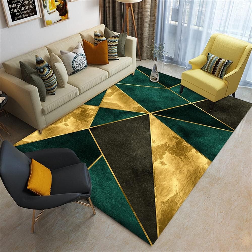 Rug with Emerald Tones Glam Abstract Pattern | Veyora