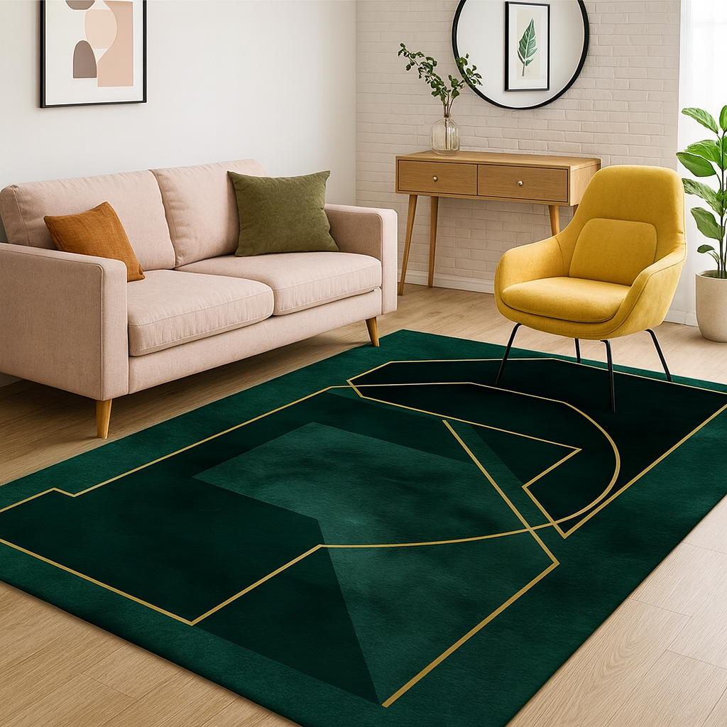Rug with Geometric Pattern Emerald Green Glam Style | Velmor
