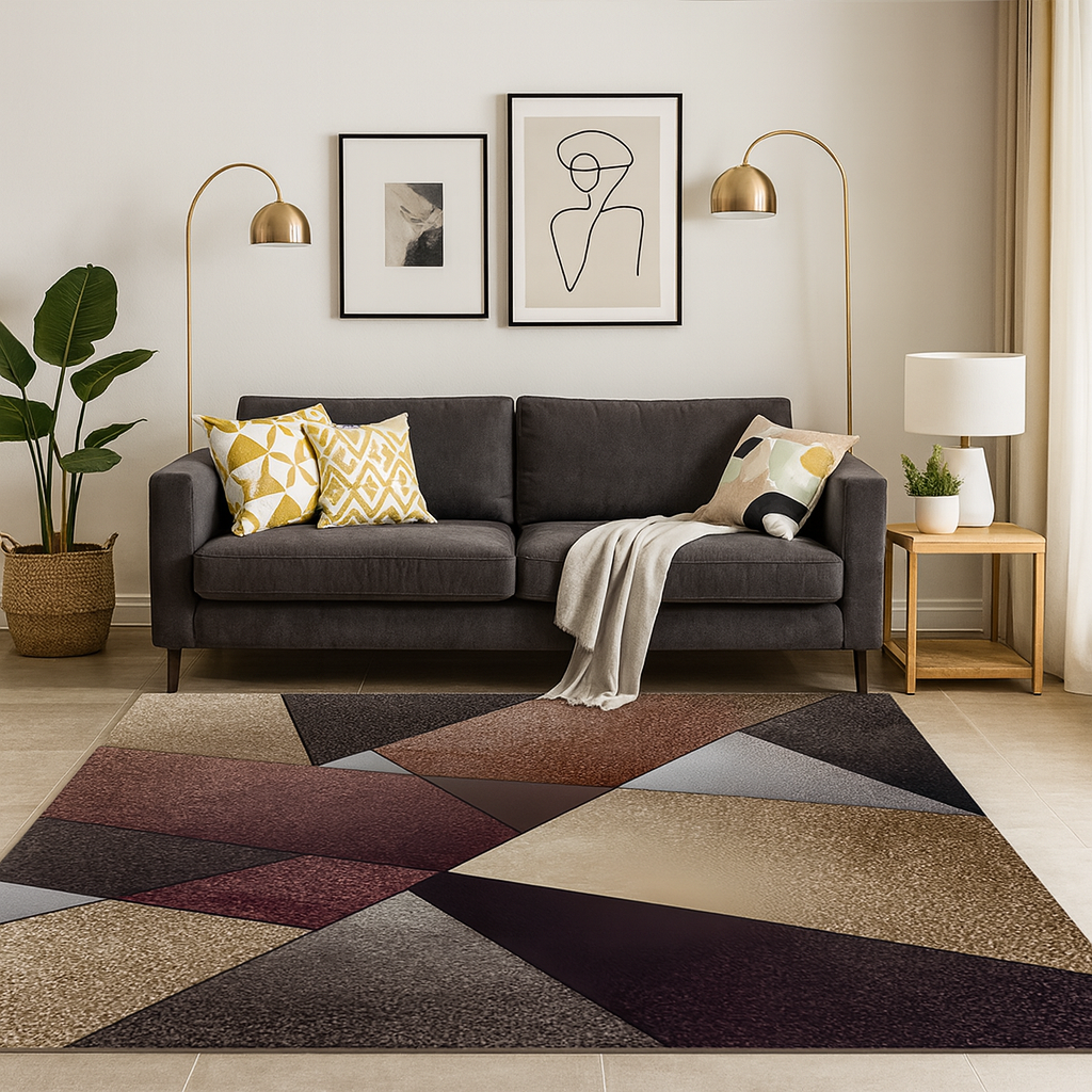 Rug with Geometric Triangular Pattern Modern Living Room | Calvion