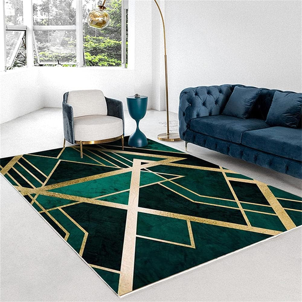 Rug with Golden Accents Geometric Glam Design | Aldoro
