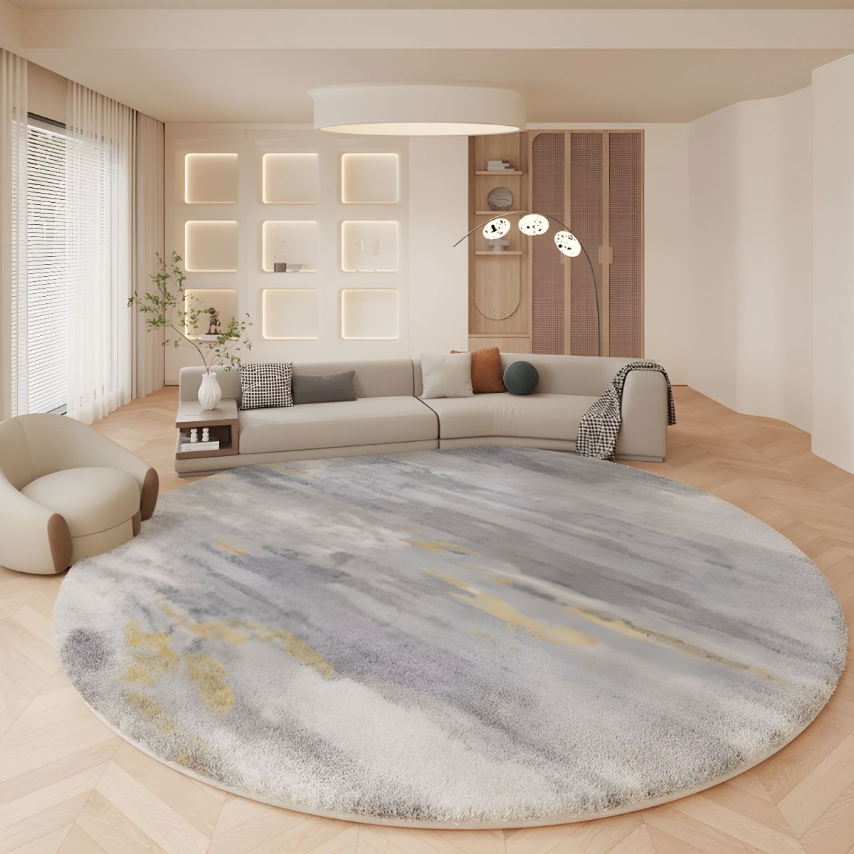 Rug with Lambswool Nordic Grey Abstract Round | Alveris