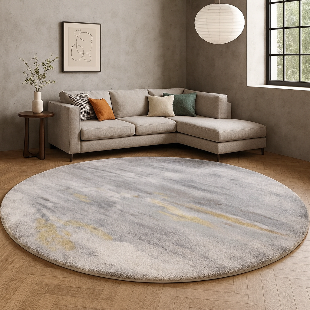 Rug with Lambswool Nordic Grey Abstract Round | Alveris