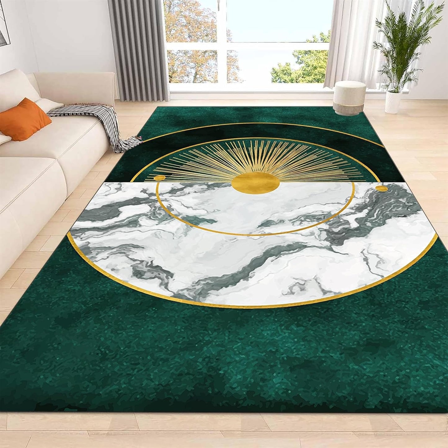 Rug with Marble Effect Glam Sunburst Design | Lunaro