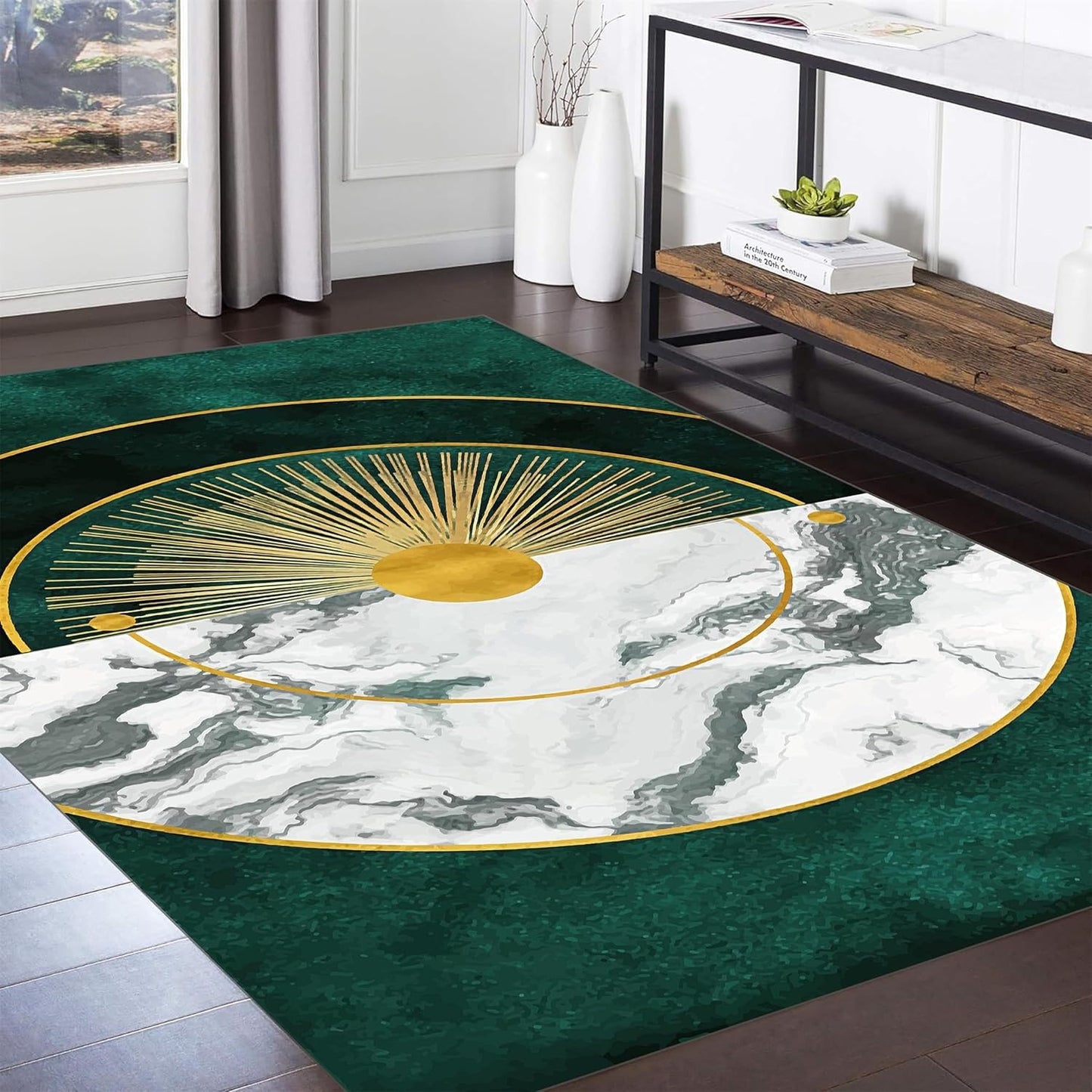 Rug with Marble Effect Glam Sunburst Design | Lunaro