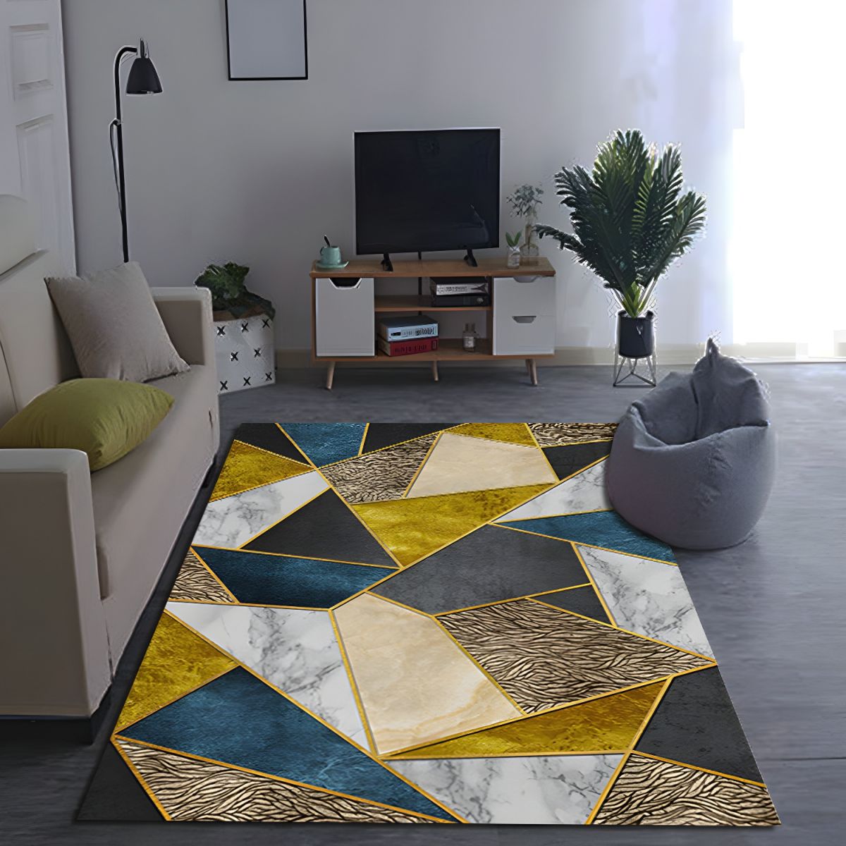 Rug with Multicolour Geometric Design for Living Room | Fenaro