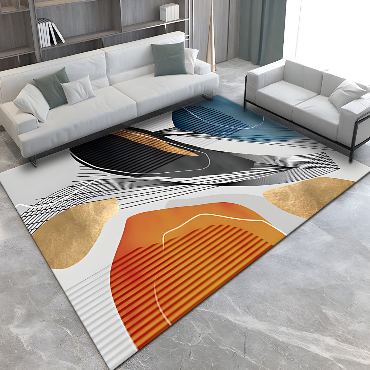 Rug with Orange and Black Abstract Modern Style | Arlivo