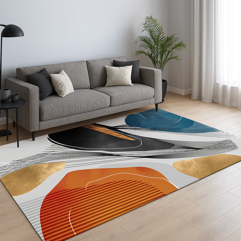 Rug with Orange and Black Abstract Modern Style | Arlivo