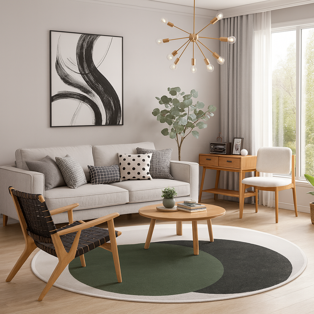Rug with Polyester Anti-Slip Abstract Circle Design | Ferano