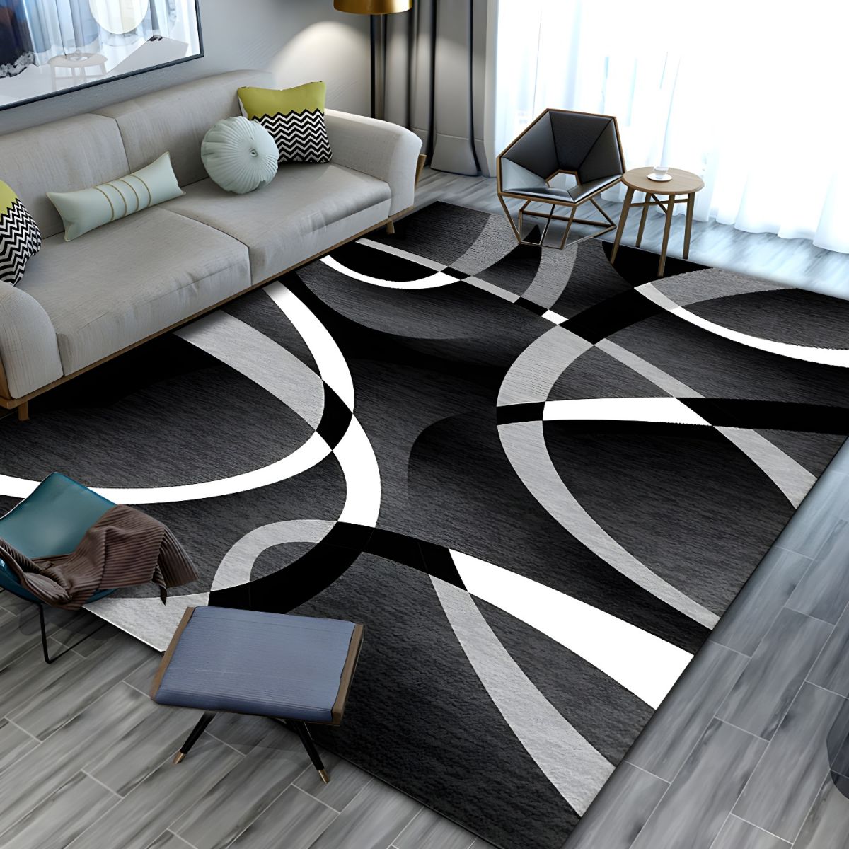 Rug with Polyester Fiber Geometric Modern Look | Calvero