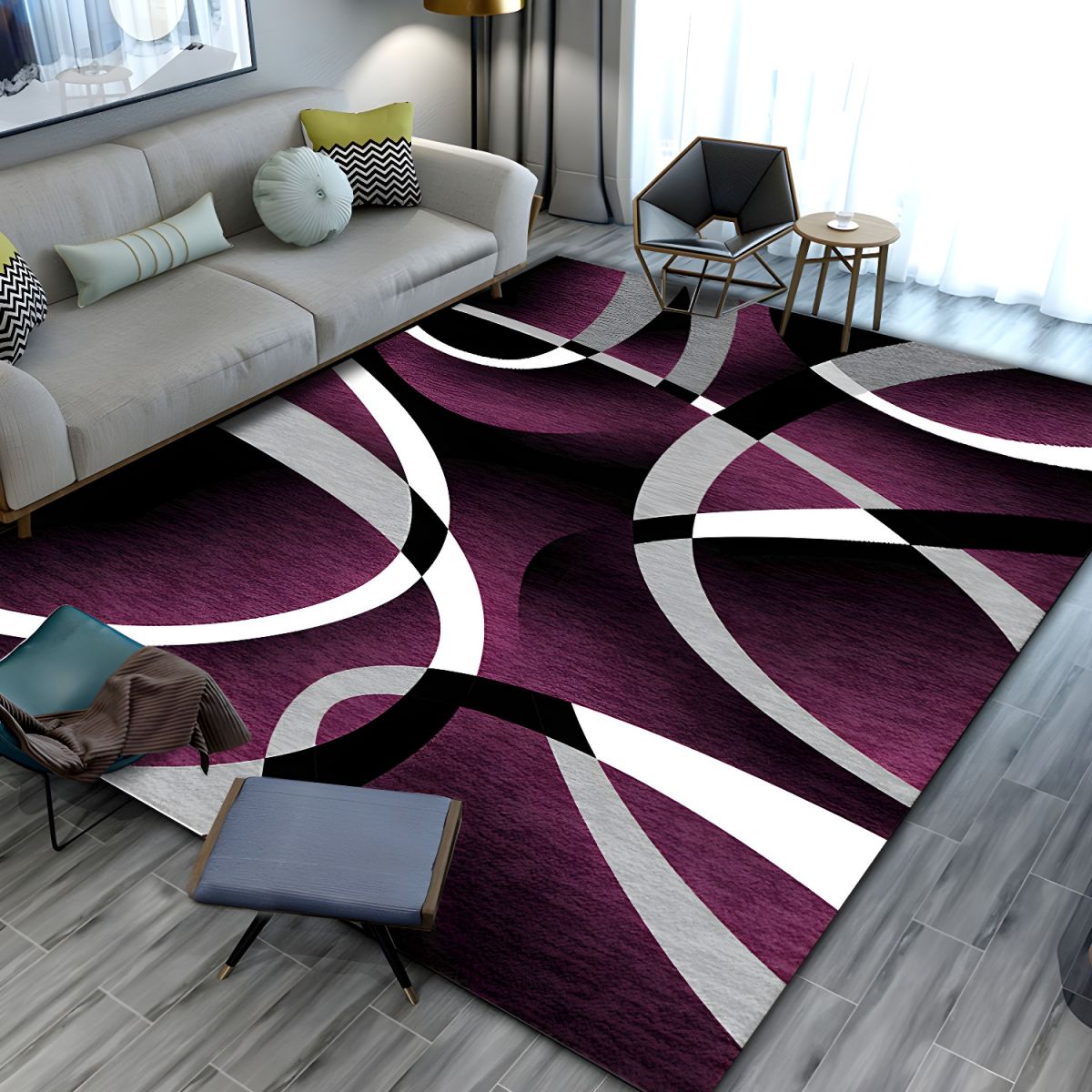 Rug with Polyester Fibre Geometric Contemporary Style | Trelix
