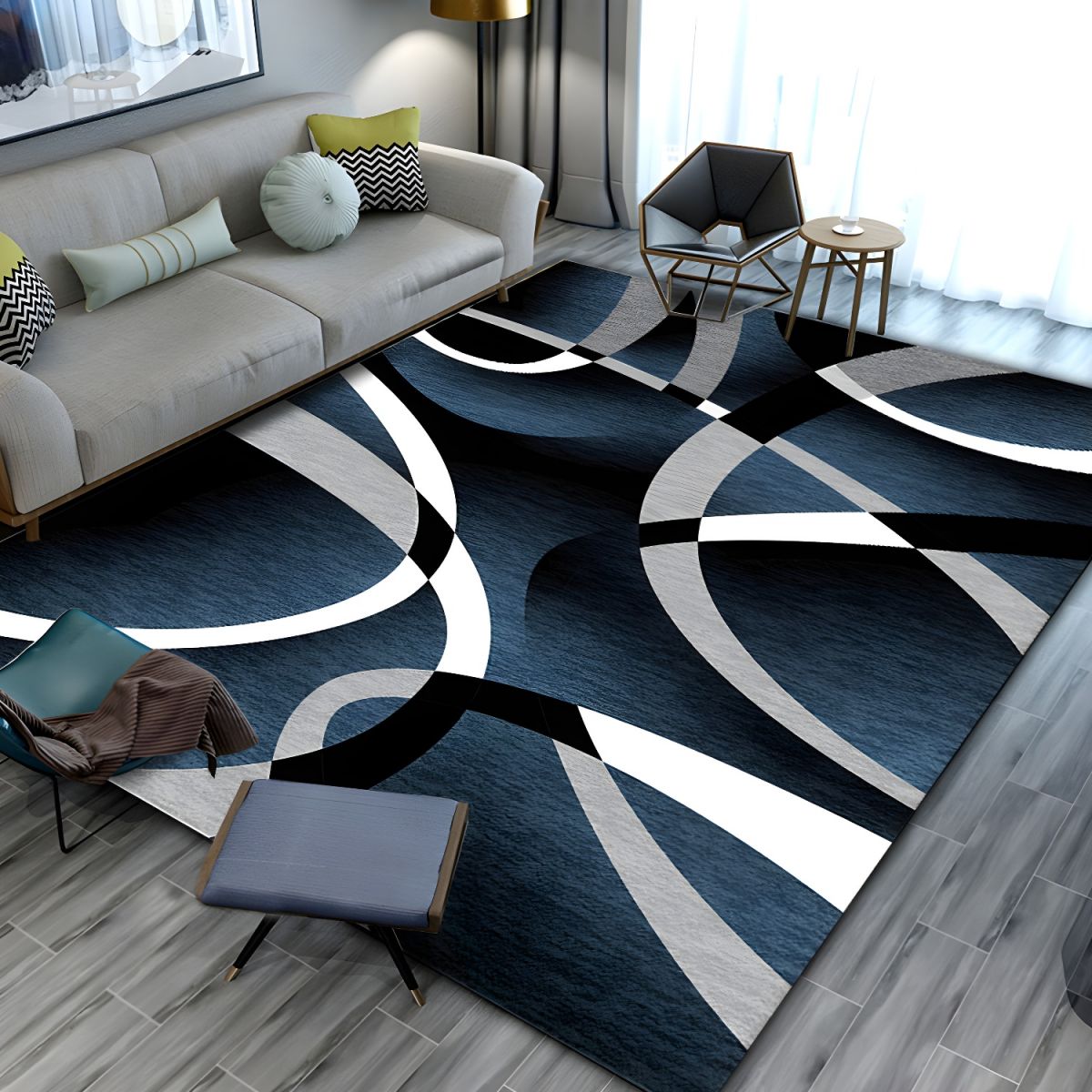 Rug with Polyester Fibre Modern Geometric Design | Solvra