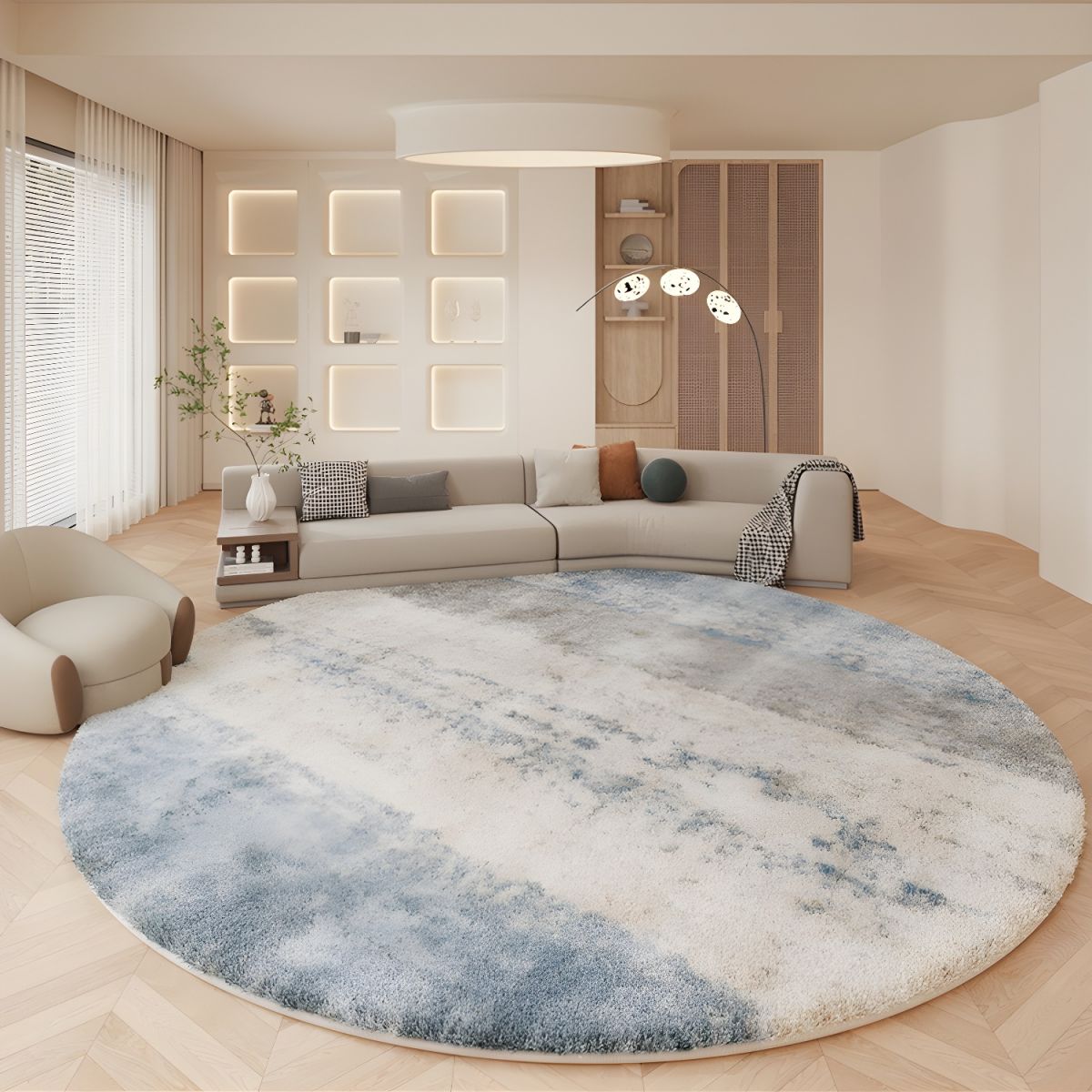 Rug with Soft Lambswool Nordic Abstract Round | Norvane
