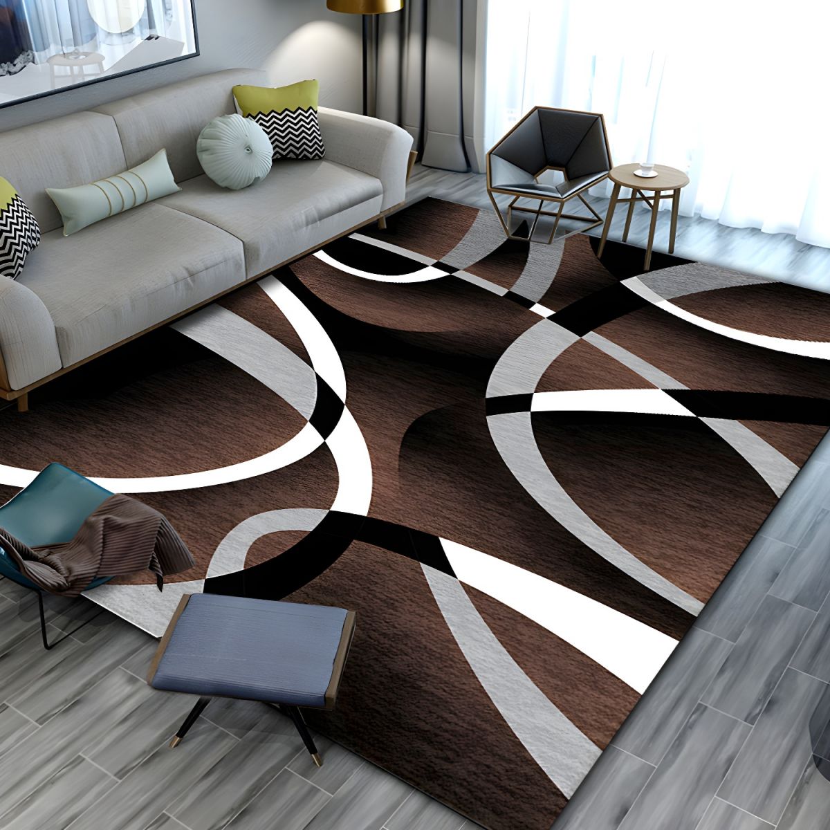 Rug with Soft Texture Minimalist Geometric Design | Veyano