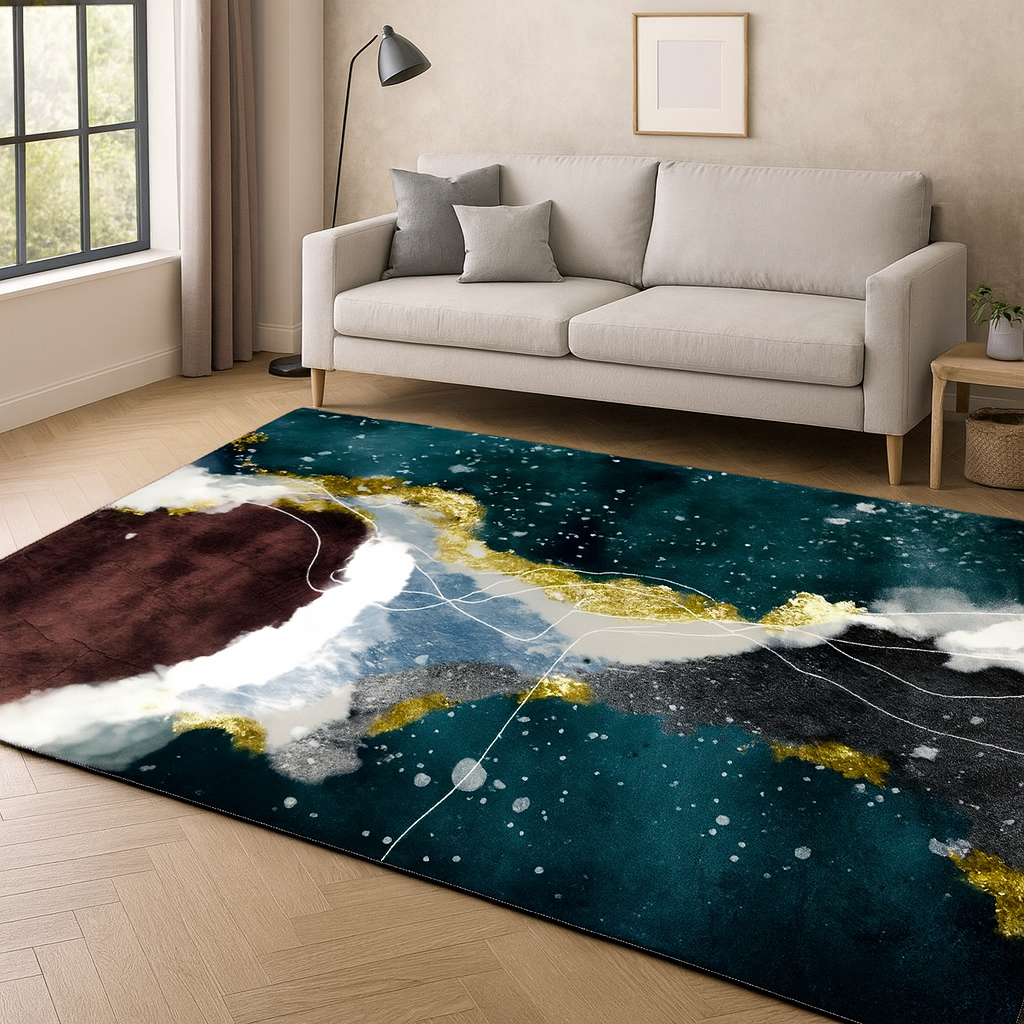 Rug with Teal Green Abstract Artistic Pattern | Novira