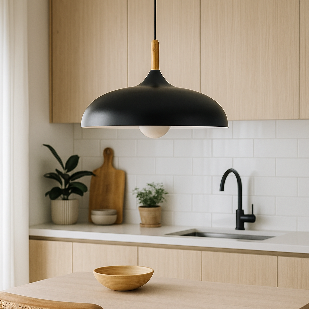 Scandinavian Pendant Light Oak Metal Minimalist Design | Eronis