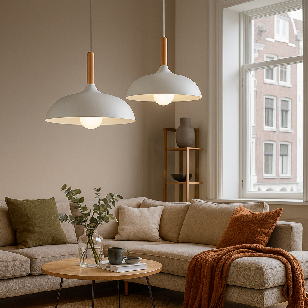 Scandinavian Pendant Light Oak Metal Minimalist Design | Eronis