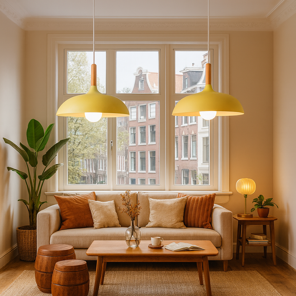 Scandinavian Pendant Light Oak Metal Minimalist Design | Eronis