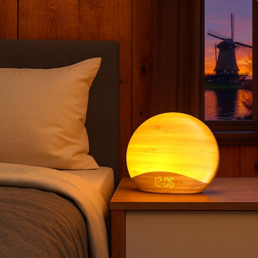 Sunrise Alarm Clock Wooden Wake Up Light Modern Design | Orenza