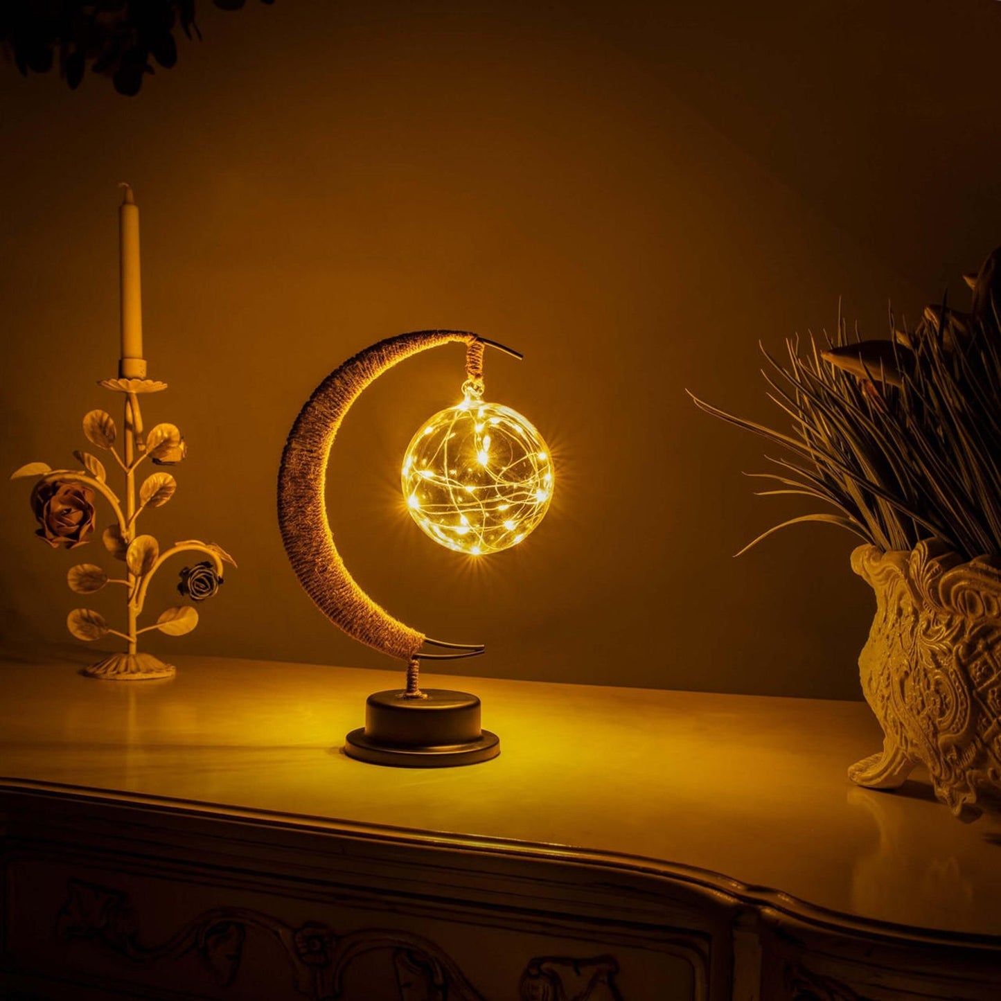 Table Lamp Crescent Moon with LED Sphere Design | Lunira