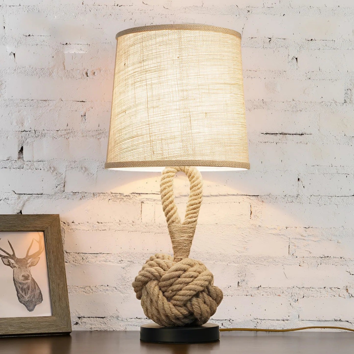 Table Lamp Linen Shade Rustic Design | Linvar