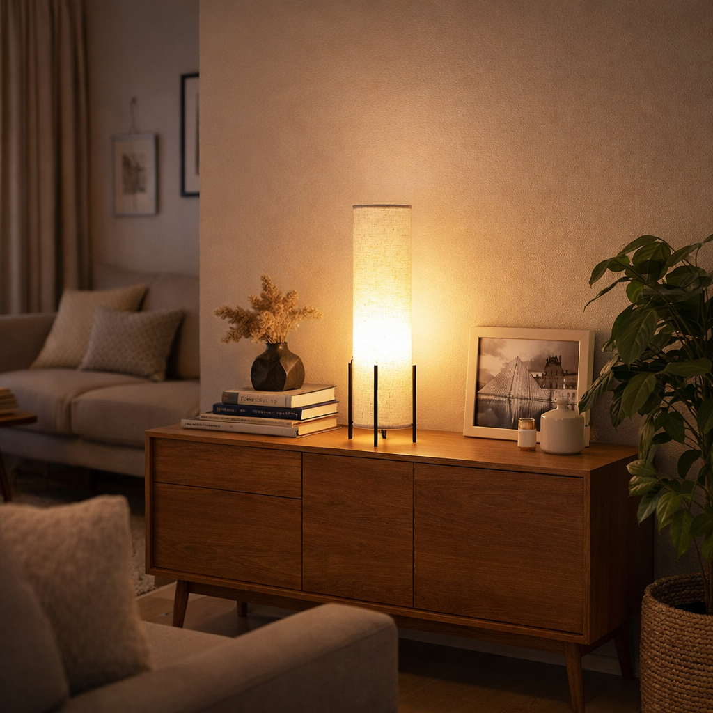 Tischlampe Holz Stoff Skandinavisches Wohnzimmerbeleuchtung | Poriva