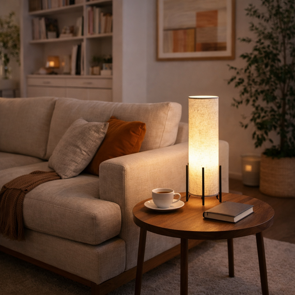 Tischlampe Holz Stoff Skandinavisches Wohnzimmerbeleuchtung | Poriva