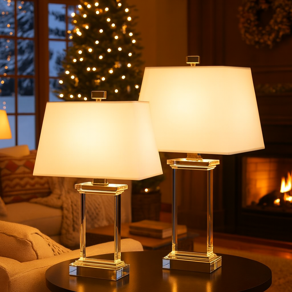 Table Lamp with Crystal Base Modern White Shade | Selvian