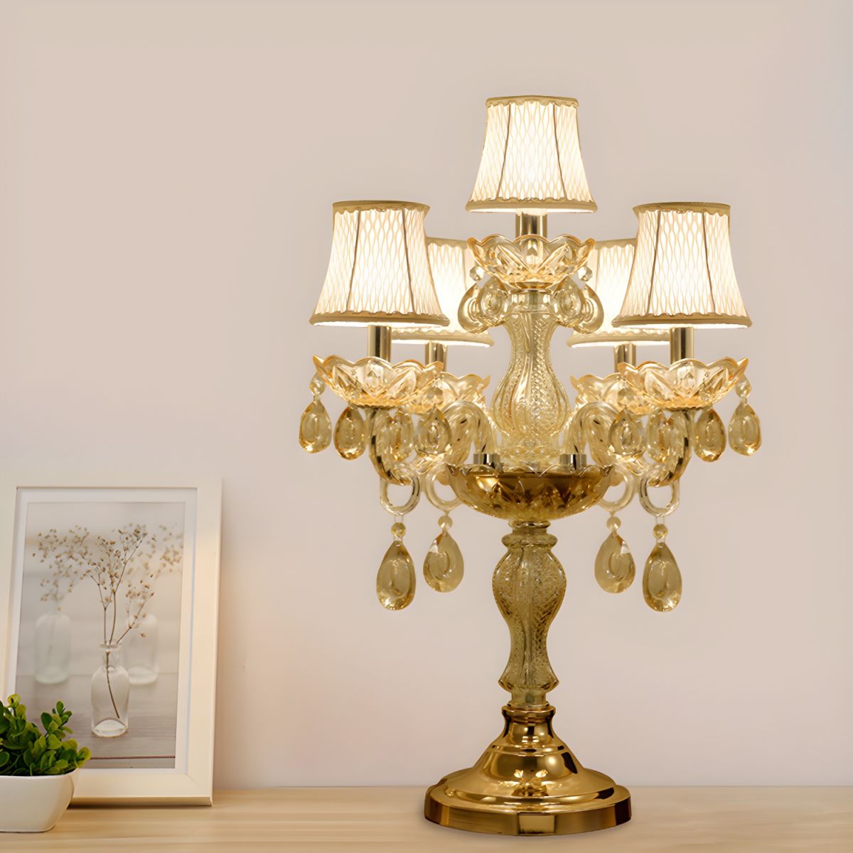 Table Lamp with Crystal Chandelier Traditional Style | Jovira