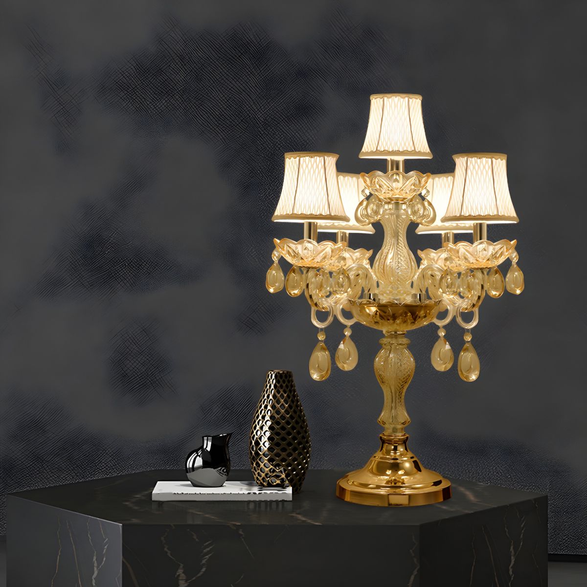 Table Lamp with Crystal Chandelier Traditional Style | Jovira