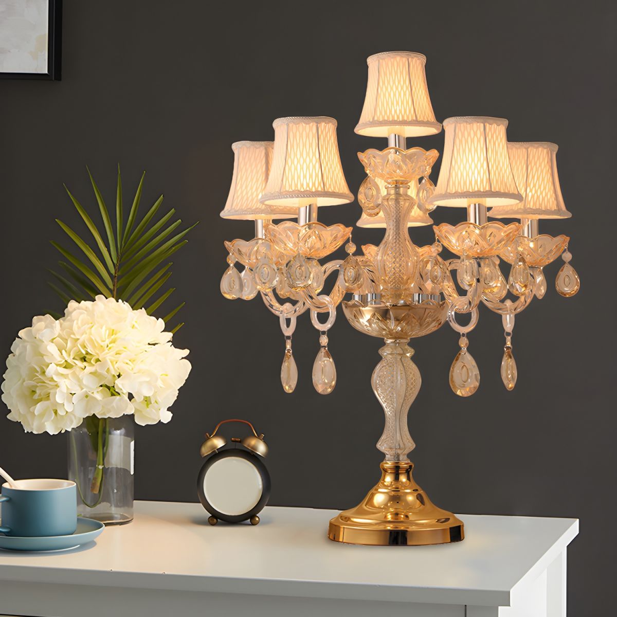 Table Lamp with Crystal Chandelier Traditional Style | Jovira