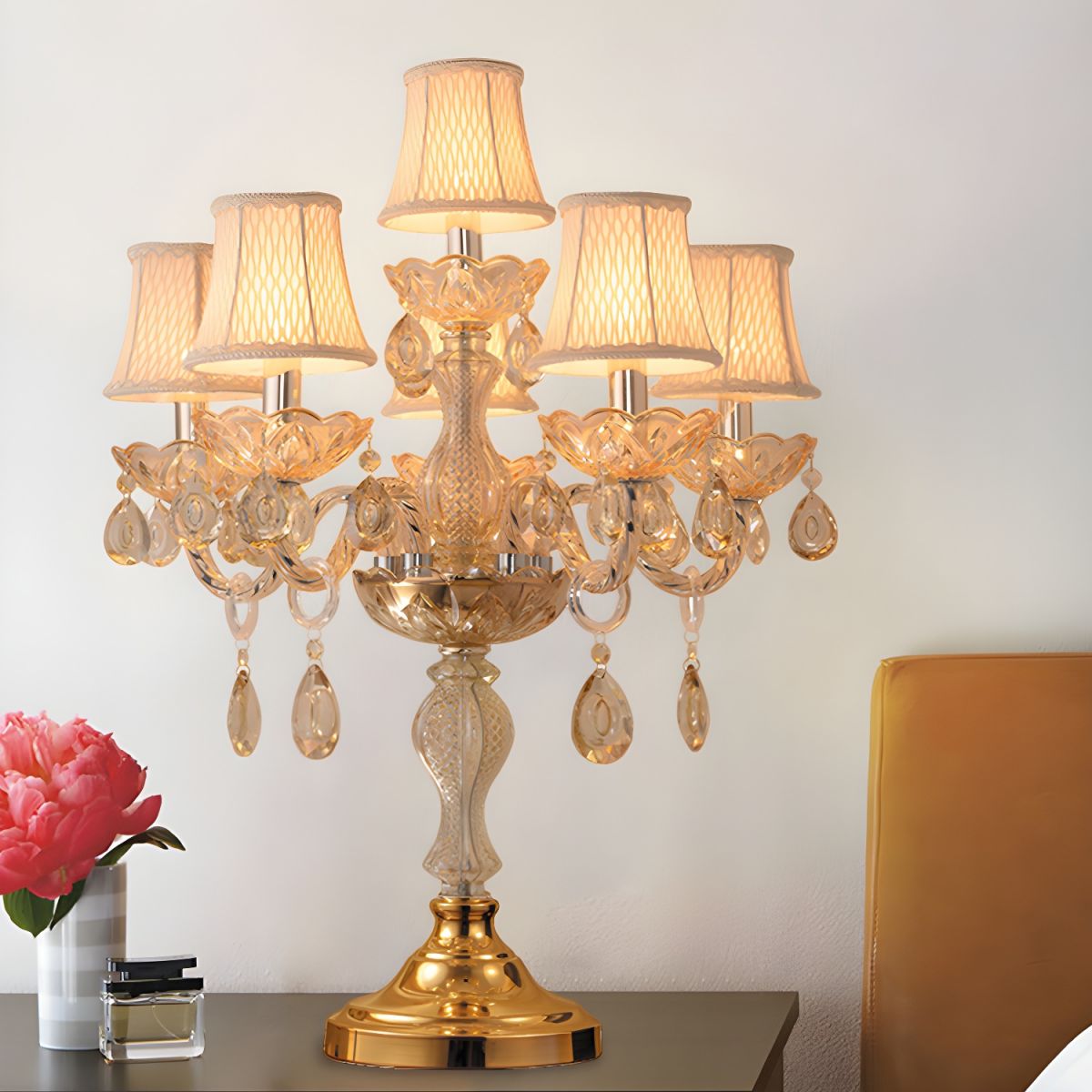 Table Lamp with Crystal Chandelier Traditional Style | Jovira
