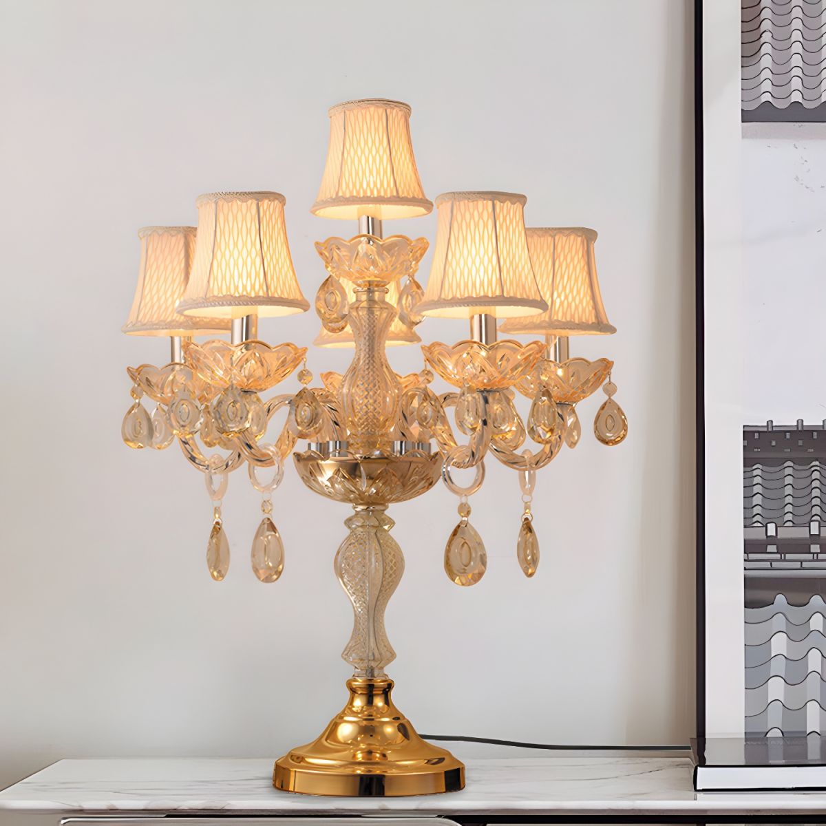 Table Lamp with Crystal Chandelier Traditional Style | Jovira