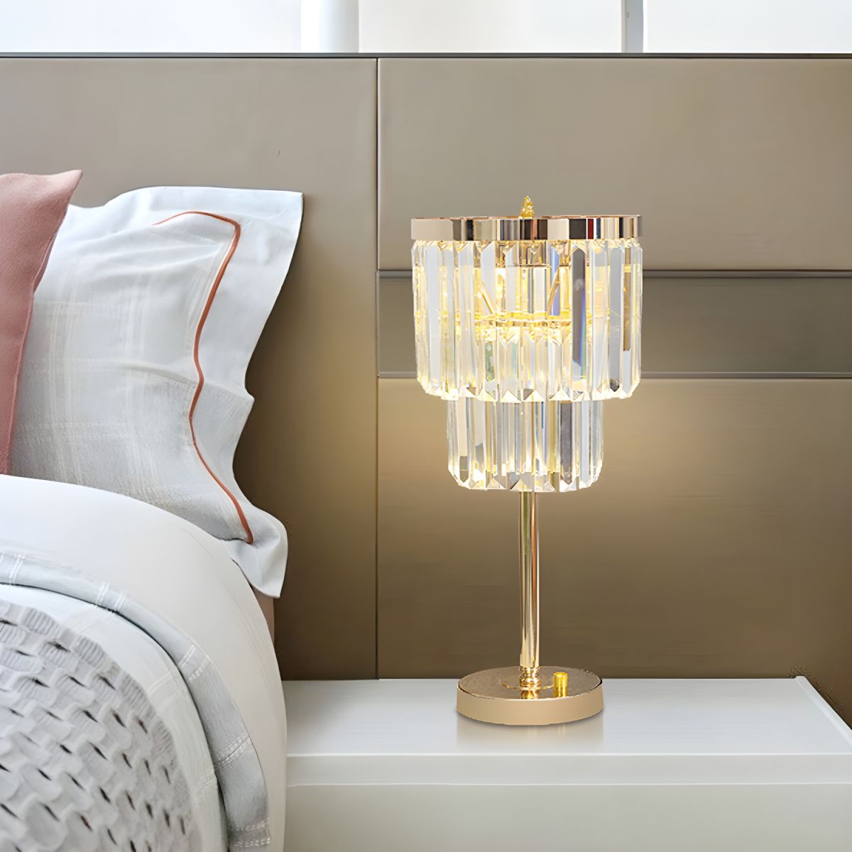Table Lamp with Crystal Shade Modern Gold Finish | Felora