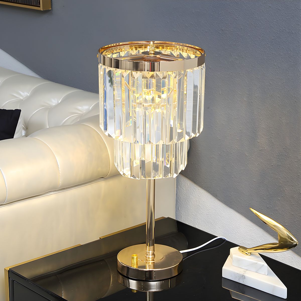 Table Lamp with Crystal Shade Modern Gold Finish | Felora