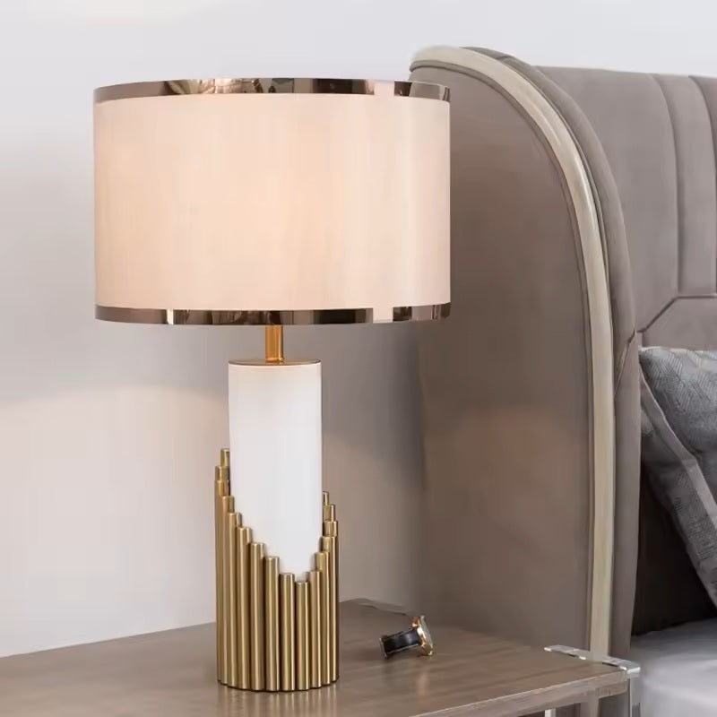Table Lamp with Fabric Cylinder Shade Modern Gold | Cavrel
