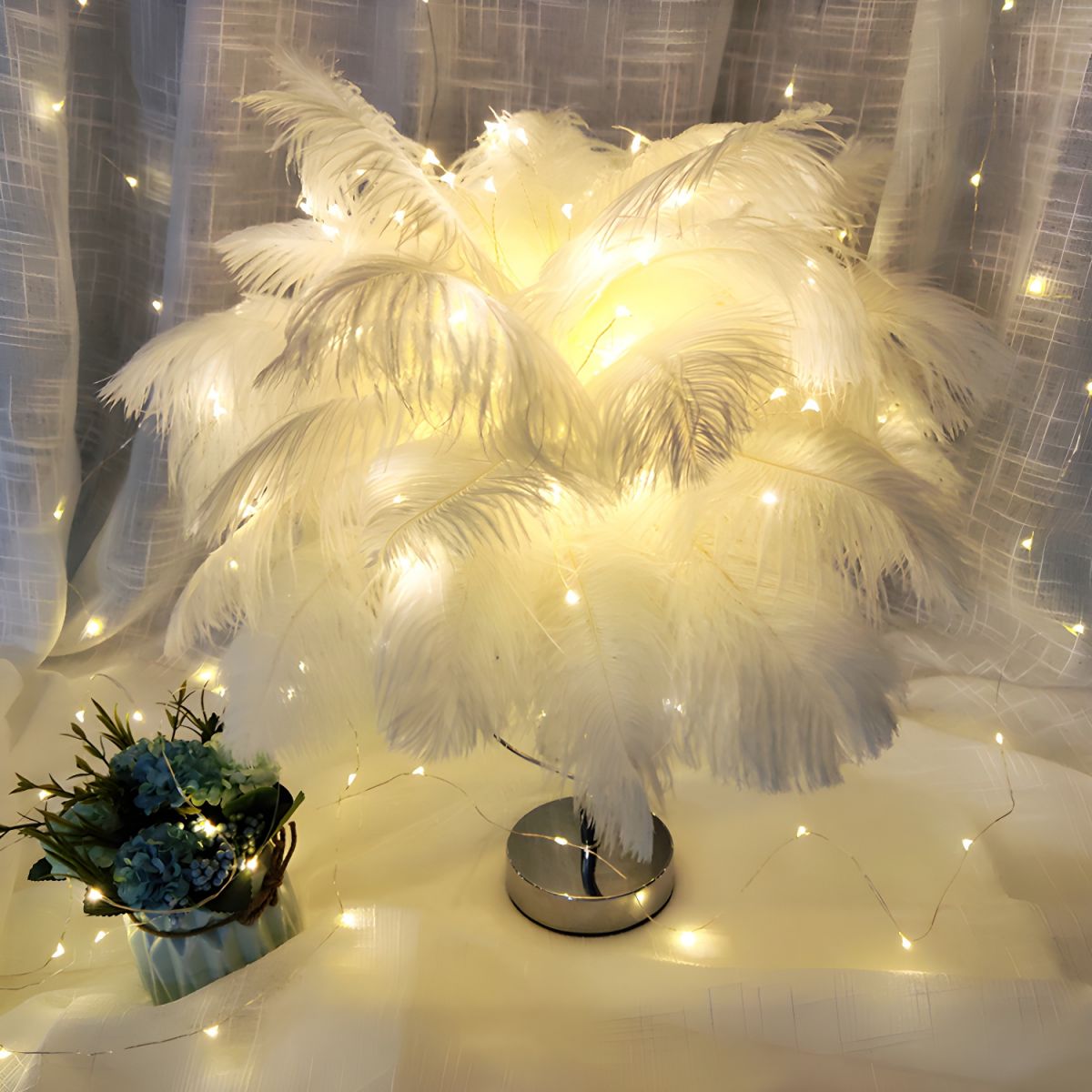 Table Lamp with Feather Shade LED Romantic Style | Kalira
