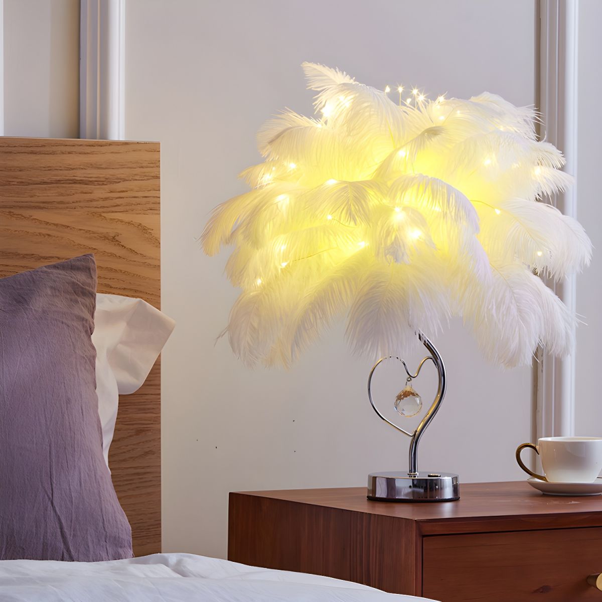 Table Lamp with Feather Shade LED Romantic Style | Kalira
