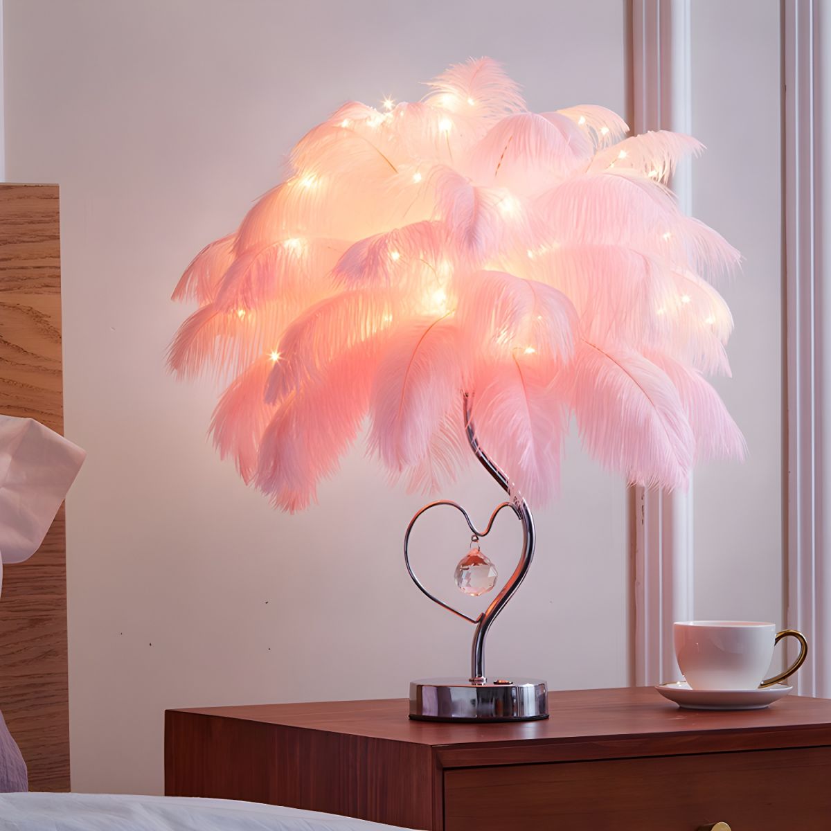 Table Lamp with Feather Shade LED Romantic Style | Kalira