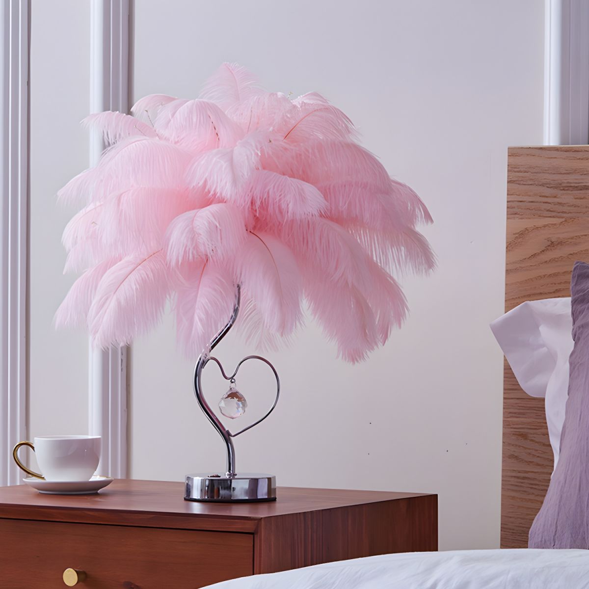 Table Lamp with Feather Shade LED Romantic Style | Kalira