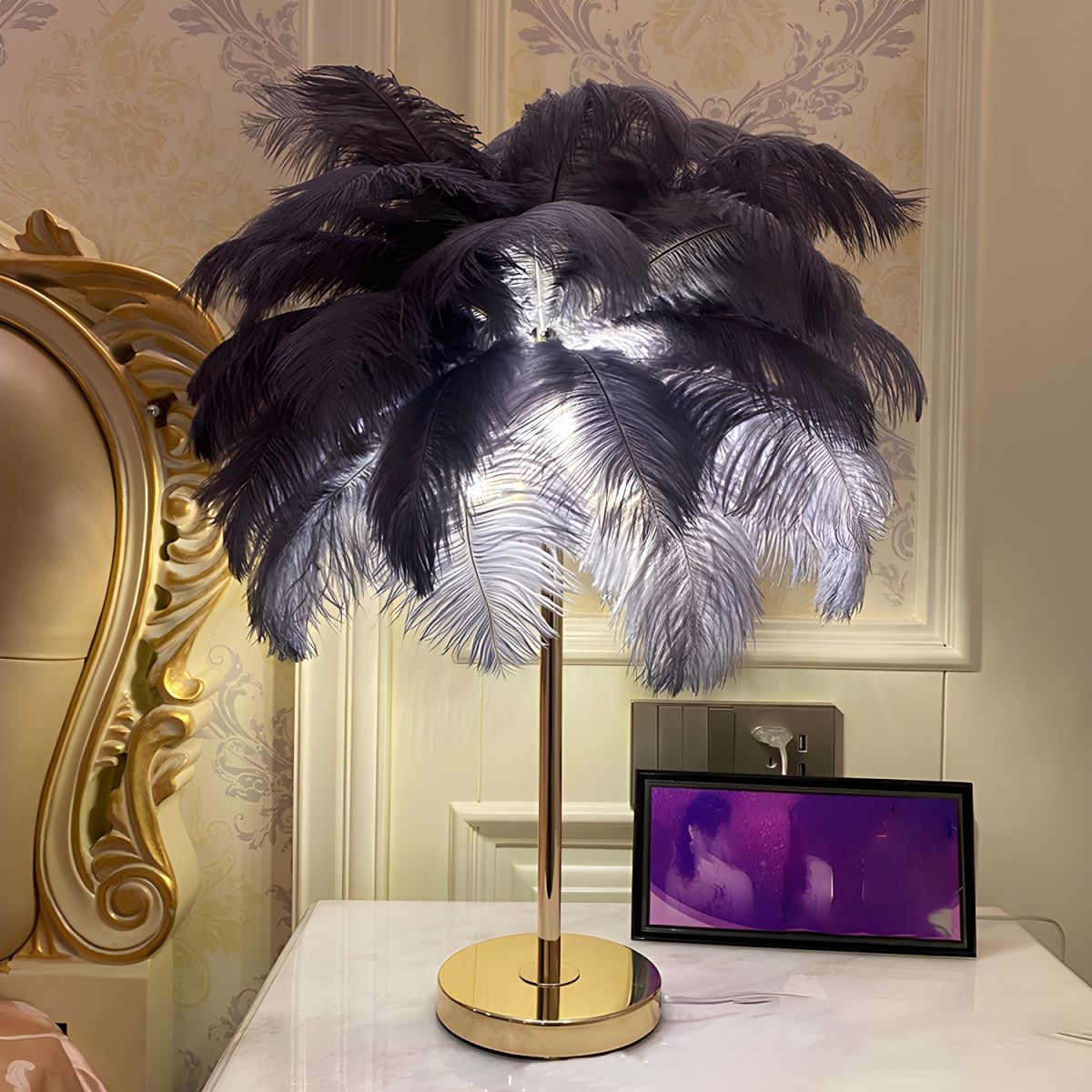 Table Lamp with Feather Shade Modern Design | Mariven