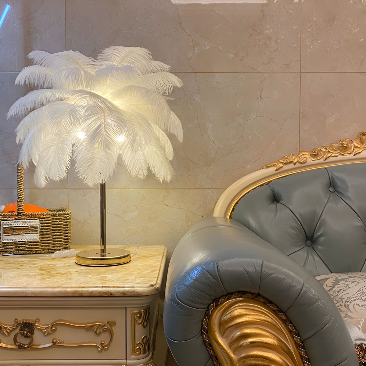 Table Lamp with Feather Shade Modern Design | Mariven